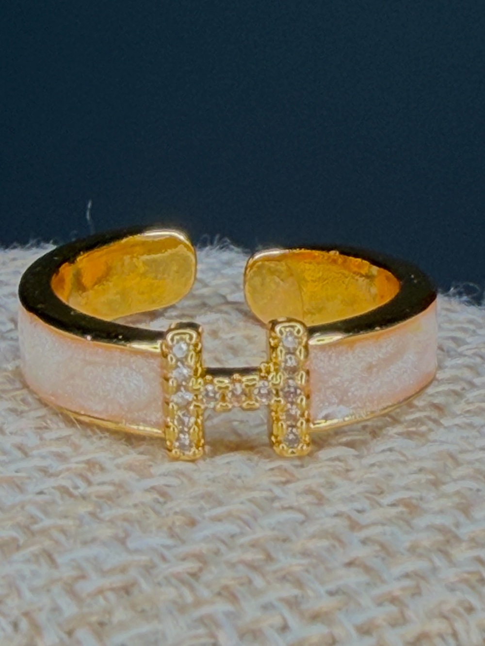 Gold-Tone H Initial Ring with Cream Inlay - Women Jewelry